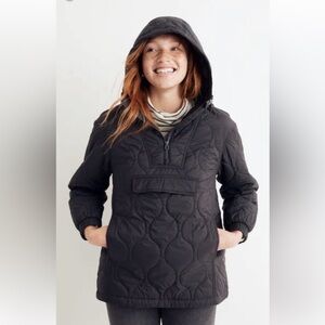 Madewell black Quilted Popover Puffer Jacket Sz Xs Hooded Quarter Zip